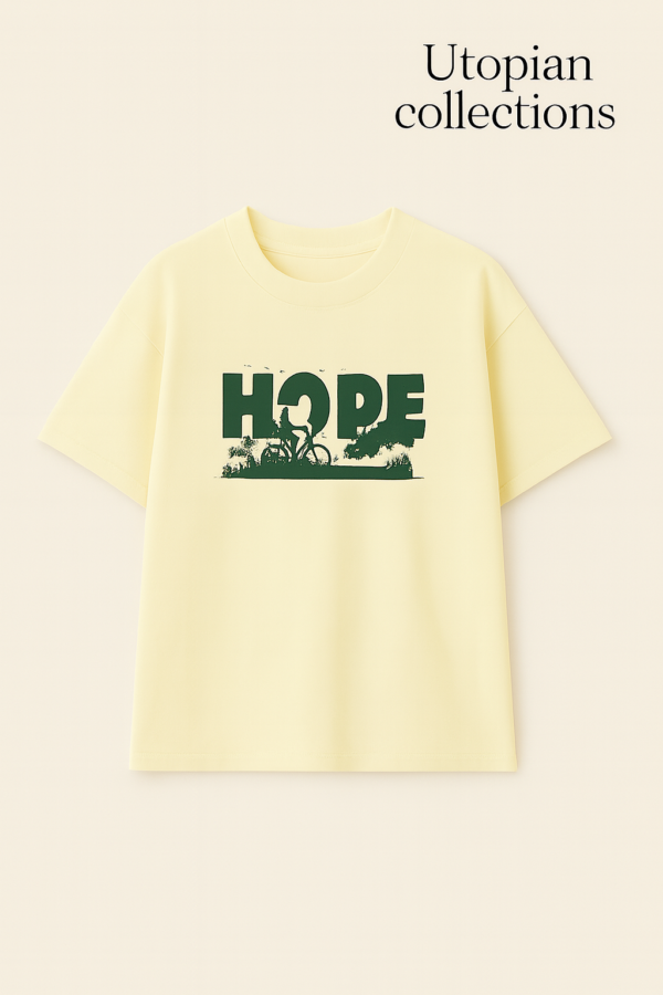 Light yellow oversized cotton t‑shirt with HOPE print