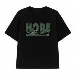 Black oversized cotton t‑shirt with HOPE print on front