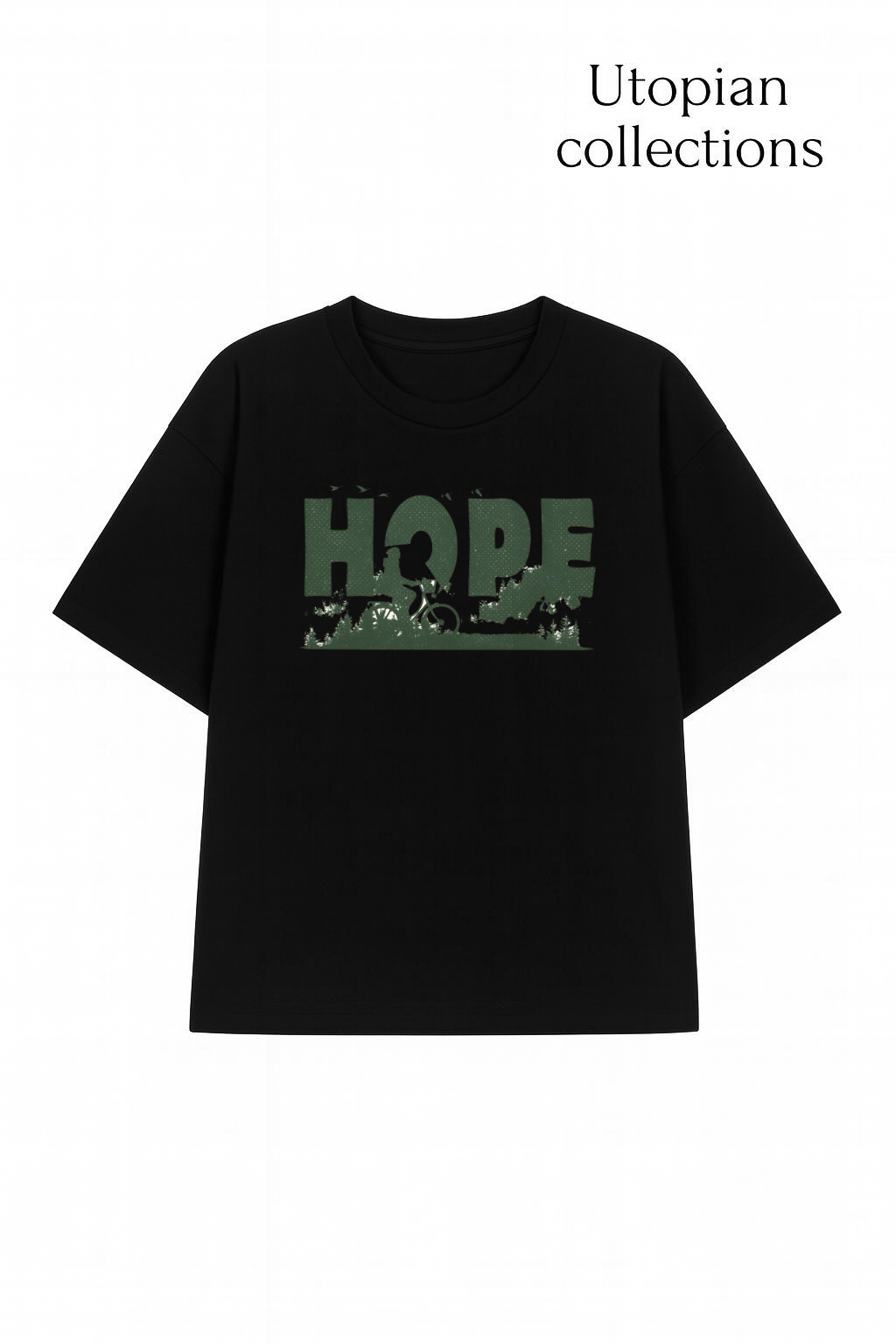 Black oversized cotton t‑shirt with HOPE print on front