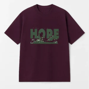 Grape wine oversized cotton t‑shirt with HOPE print on front