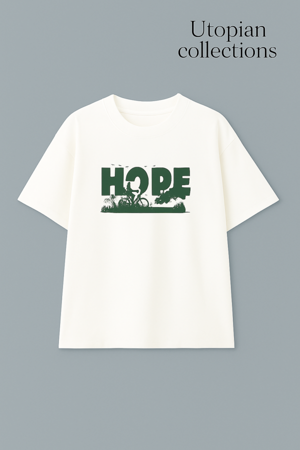 White oversized cotton t‑shirt with HOPE print on front