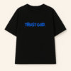 Black oversized cotton t‑shirt with Trust God print on front