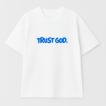 White oversized cotton t‑shirt with Trust God print on front