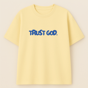Light yellow oversized cotton t‑shirt with Trust God print on front